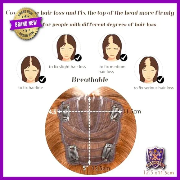 Human Hair Topper Clip-In Swiss Lace Base No Bangs Thinning Hair Coverage